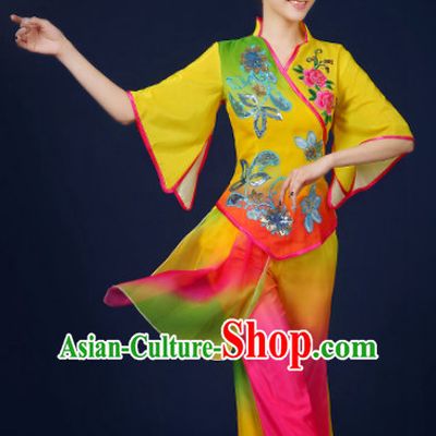 Asian Fan Dance Costume Hand Held Fan Chinese Dancing Ethnic Dance Folk Oriental Dancewear for Women Girls
