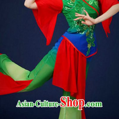 Chinese Theater Traditional Dance Ribbon Dancing Long Sleeve Leotard China Fan Dance Costume Complete Set for Women Girls