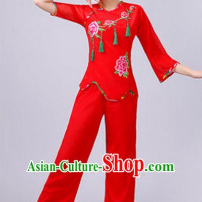 Chinese Theater Traditional Dance Ribbon Dancing Long Sleeve Leotard China Fan Dance Costume Complete Set for Women Girls