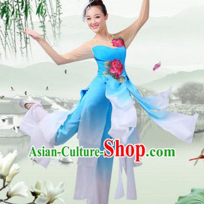 Chinese Theater Traditional Dance Ribbon Dancing Long Sleeve Leotard China Fan Dance Costume Complete Set for Women Girls