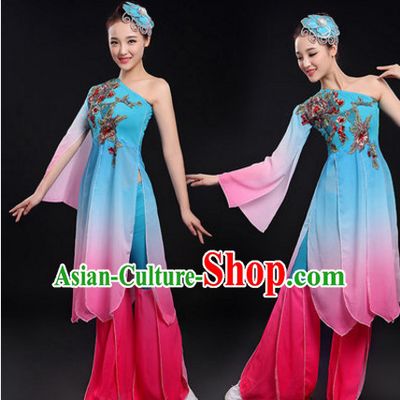 Chinese Theater Traditional Dance Ribbon Dancing Long Sleeve Leotard China Fan Dance Costume Complete Set for Women Girls