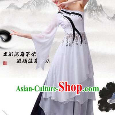 Chinese Theater Traditional Dance Ribbon Dancing Long Sleeve Leotard China Fan Dance Costume Complete Set for Women Girls