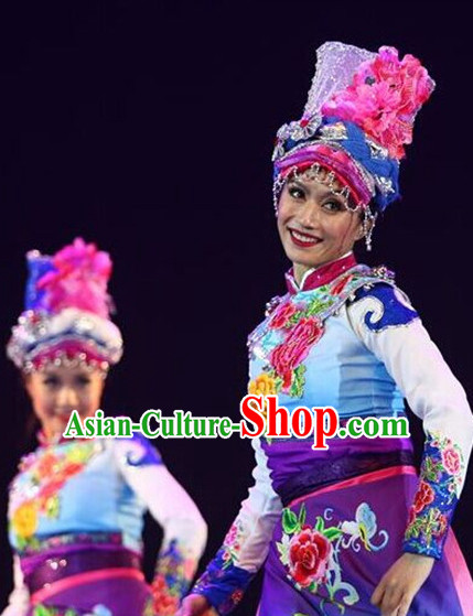 Chinese Folk dancing Ethnic Dresses Traditional Wear Clothing Cultural Dancing Costume Complete Set for Women
