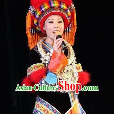 Chinese People Folk Dance Ethnic Dresses Traditional Wear Clothing Cultural Dancing Costume Complete Sets for Women