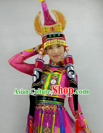 Chinese Folk dancing Ethnic Dresses Traditional Wear Clothing Cultural Dancing Costume Complete Set for Women Chinese Folk dancing Ethnic Dresses Traditional Wear Clothing Cultural Dancing Costume Complete Set for Women
