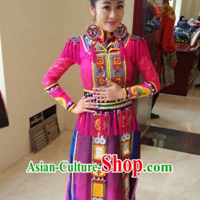 Chinese Yugu People Folk Dance Ethnic Dresses Traditional Wear Clothing Cultural Dancing Costume Complete Sets for Women