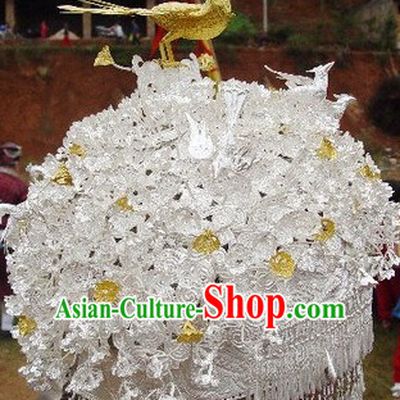 Chinese Miao Tribe Handmade Silver Phoenix Hat for Women