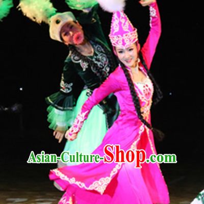 Chinese Xinjiang People Folk Dance Ethnic Dresses Traditional Wear Clothing Cultural Dancing Costume Complete Sets for Women