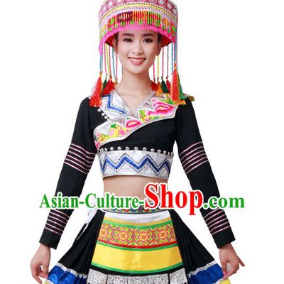 Chinese Miao Folk Dance Dress Clothing Dresses Costume Ethnic Dancing Cultural Dances Costumes for Women Girls