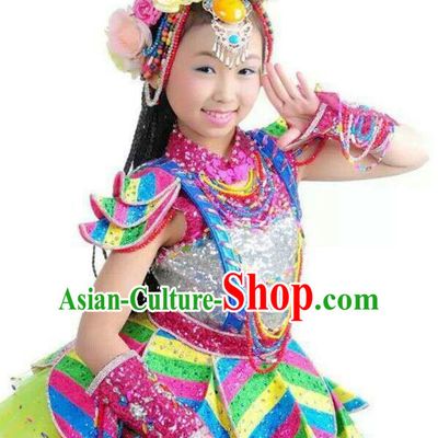 Chinese Folk Dance Dress Clothing Dresses Costume Ethnic Dancing Cultural Dances Costumes for Women Girls