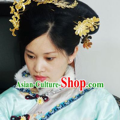 Qing Dynasty Imperial Royal Quene Phoenix Hairstyle Wigs Hairstyle Chinese Oriental Hairstyles Headpieces