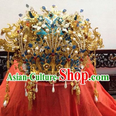 China Ancient Dynasty Imperial Royal Quene Crown Empress Hairpins Hair Accessories Hairstyle Wigs Chinese Oriental Hairstyles Headpieces Hat
