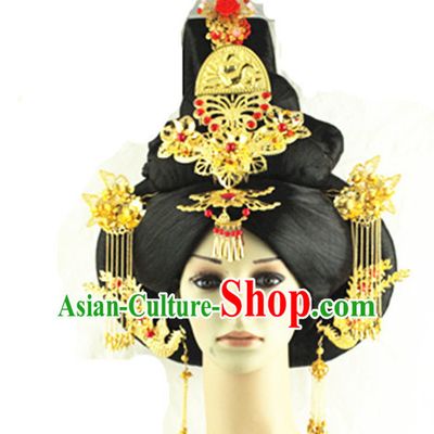 Chinese Imperial Quene Crown Empress Hairpins Hair Accessories Hairstyle Chinese Oriental Hairstyles Headpieces Wigs