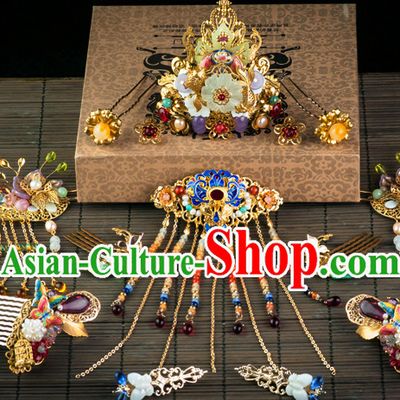 Chinese Imperial Quene Crown Empress Hairpins Hair Accessories Hairstyle Chinese Oriental Hairstyles Headpieces Wigs
