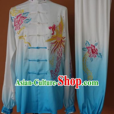 Top Asian Championship Color Changing Gradient Embroidered Phoenix Kung Fu Martial Arts Uniform Suit for Women Girls