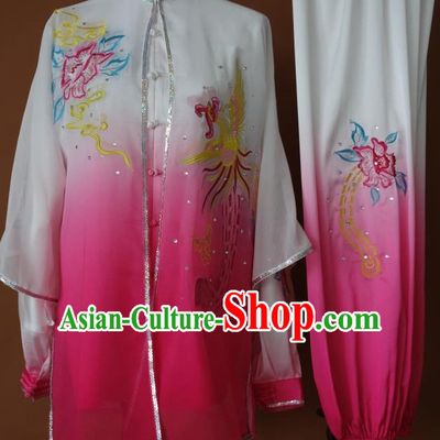 Top Asian Championship Color Changing Gradient Embroidered Phoenix Kung Fu Martial Arts Uniform Suit Three Pieces Set for Women Girls