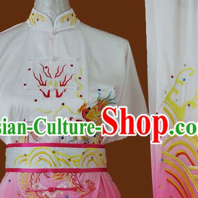 Top Asian Championship Color Changing Gradient Embroidered Phoenix Kung Fu Martial Arts Uniform Suit for Women Girls