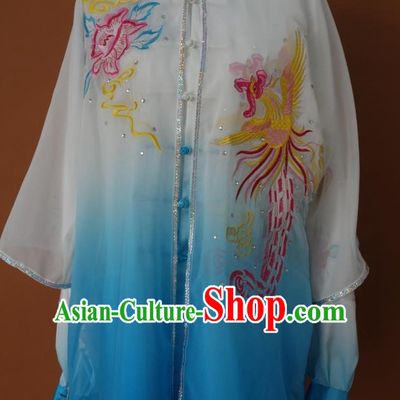 Top Asian Championship Color Changing Gradient Embroidered Phoenix Kung Fu Martial Arts Uniform Suit Three Pieces Set for Women Girls