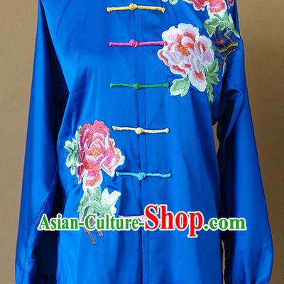 Top Asian Championship Color Changing Gradient Embroidered Peony Kung Fu Martial Arts Uniform Suit for Women Girls