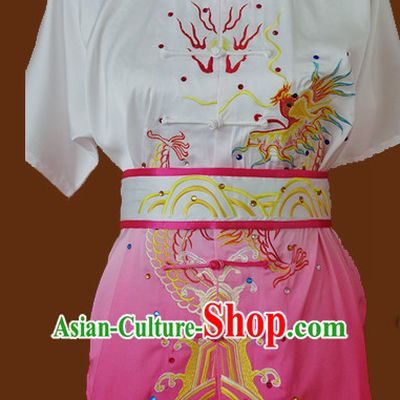 Top Asian Championship Color Changing Gradient Embroidered Dragon Kung Fu Martial Arts Uniform Suit for Women Men