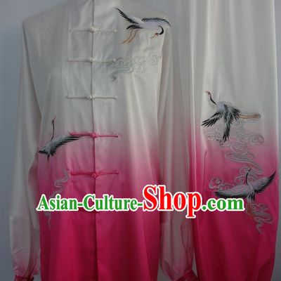 Top Asian Championship Color Changing Gradient Embroidered Crane Kung Fu Martial Arts Uniform Suit for Women Men