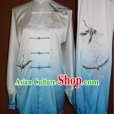 Top Asian Championship Color Changing Gradient Embroidered Crane Kung Fu Martial Arts Uniform Suit for Women Men