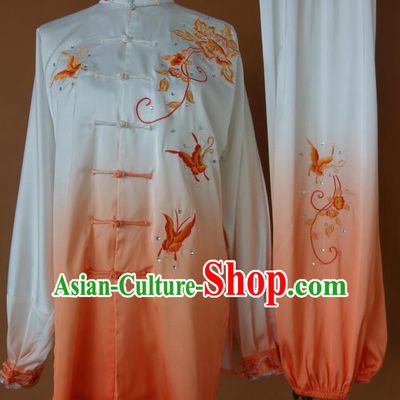 Top Gold Asian Championship Embroidered Butterfly Kung Fu Martial Arts Uniform Suit for Women Men
