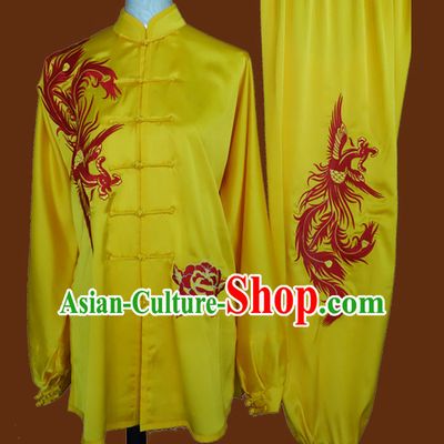 Top Gold Asian Championship Embroidered Phoenix Kung Fu Martial Arts Uniform Suit for Women Men