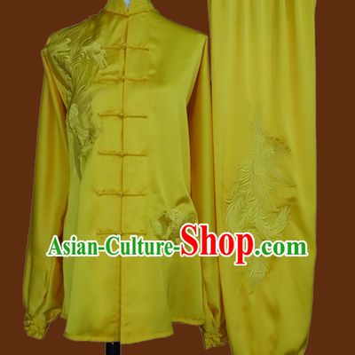 Top Gold Asian Championship Embroidered Phoenix Kung Fu Martial Arts Uniform Suit for Women Men