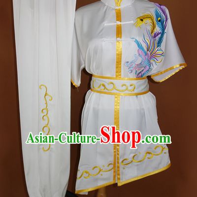 Top Gold Asian Championship Embroidered Phoenix Kung Fu Martial Arts Uniform Suit for Women Men