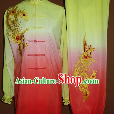 Top Gold Asian Championship Embroidered Phoenix Kung Fu Martial Arts Uniform Suit for Women Men