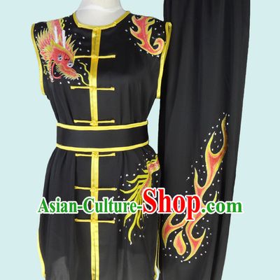 Sleeveless Top Gold Asian Championship Embroidered Dragon Kung Fu Martial Arts Uniform Suit for Women Men