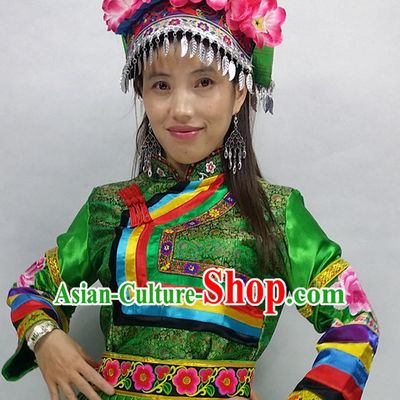 Chinese Folk Dance Dress Clothing Dresses Costume Ethnic Dancing Cultural Dances Costumes for Women Girls