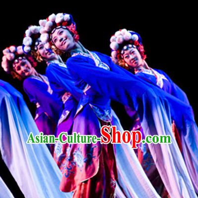 Chinese Opera Style Long Sleeves Folk Dance Dress Clothing Dresses Costume Ethnic Dancing Cultural Dances Costumes Complete Set for Women