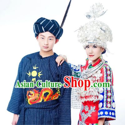 Chinese Hmong Minority Nationality Ethnic Groups Wear Dresses Traditional Clothing for Women and Men