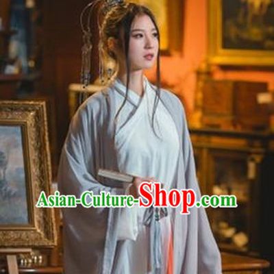 Grey Color Chinese Traditional Han Fu Costumes Complete Set