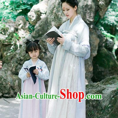 Grey Color Chinese Traditional Tang Dynasty Han Fu Costumes Complete Set