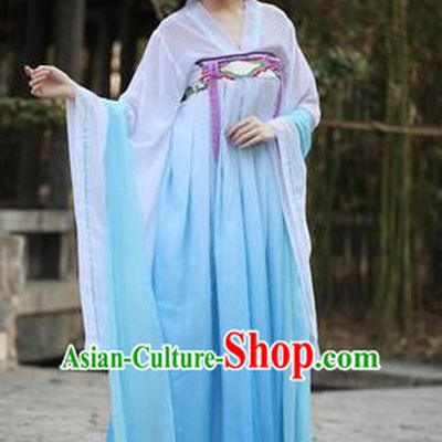 Blue Chinese Traditional Han Fu Costumes Complete Set