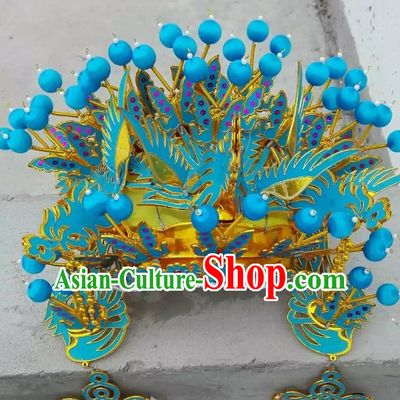 Light Blue Chinese Traditional Phoenix Coronet Opera Hat