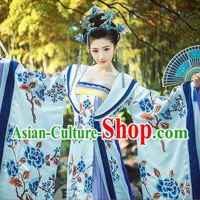 Top Blue White Chinese Imperial Royal Princess Traditional Wear Queen Dresses Fairy Cosplay Costumes Ideas Asian Cosplay Supplies Complete Set