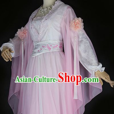 Chinese Traditional Pink Fairy Dance Costumes Complete Set for Women