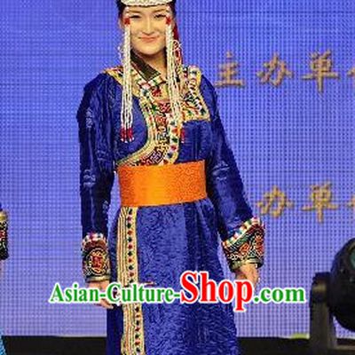 Blue Traditional Mongolian Clothing Traditional Mongolian Clothing Folk Empress Garment for Women