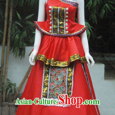 Chinese Nationality Folk Dance Ethnic Wear China Clothing Costume Ethnic Dresses Cultural Dances Costumes Complete Set for Women Girls