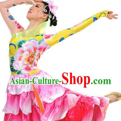 Traditional Chinese Stage Performance Ethnic Flower Dancing Costumes for Women Girls