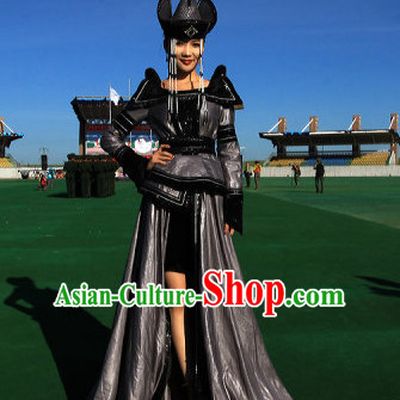 Traditional Mongolian Clothing Ancient Ethnic Clothes and Hat Complete Set for Women