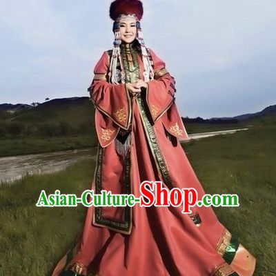 Traditional Chinese Mongolian Empress Garment Clothing Complete Set for Women