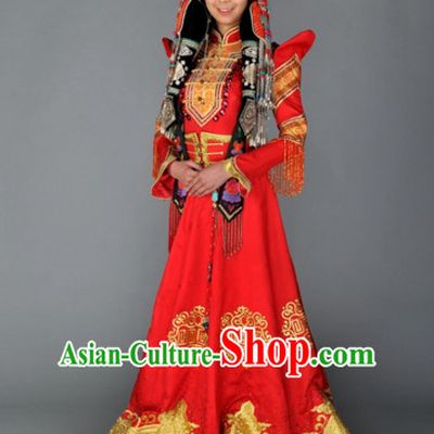 Traditional Ancient Chinese Mongolian Queen Wedding Dresses Complete Set for Women