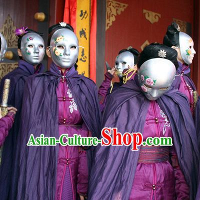 Ancient Chinese Warrior Knight Costumes and Mask Mantle Complete Set