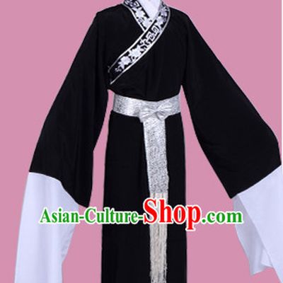 Black Chinese Opera Costumes Huangmei Opera Stage Performance Costume Chinese Traditional Costume Drama Costumes and Hat Complete Set for Men