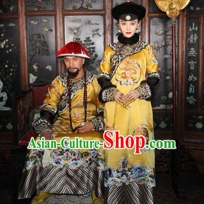 Traditional Chinese Qing Dynasty Imperial Palace Empress Costumes and Hair Accessories Complete Set for Women Girls Kids Adults